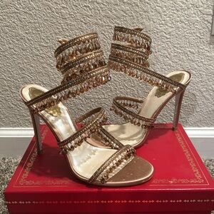 NIB Rene Caovilla bronze jewel sandals heels chandelier retail $2,080 size 38